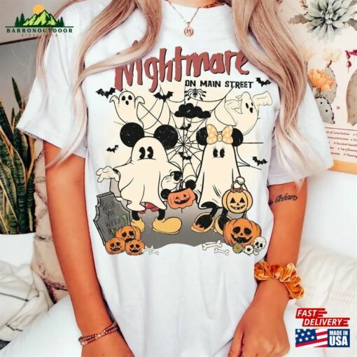 Comfort Colors Mickey Minnie Ghost Halloween Shirt Nightmare On Main Street Spooky Season Hoodie Classic