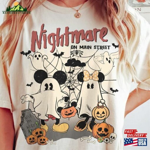 Comfort Colors Mickey Minnie Ghost Halloween Shirt Nightmare On Main Street Spooky Season Hoodie Classic