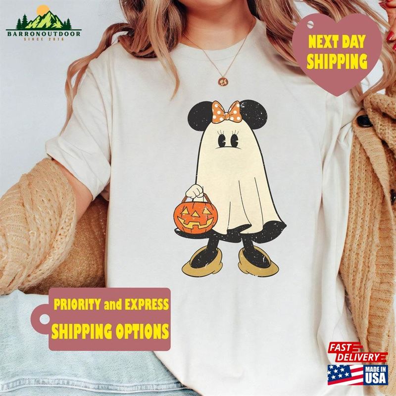 Comfort Colors Minnie Ghost Halloween T-Shirt Vintage Spooky Season Shirt Mickey Classic Sweatshirt