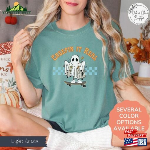 Comfort Colors Retro Halloween Shirt Creepin It Real Vintage Ghost Unisex Hoodie