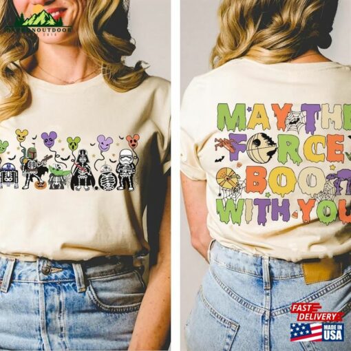 Comfort Colors Vintage Star War Halloween Shirt May The Force Boo With You Disney Skeleton T-Shirt Unisex