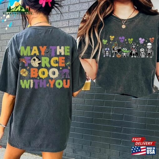 Comfort Colors Vintage Star War Halloween Shirt May The Force Boo With You Disney Skeleton T-Shirt Unisex