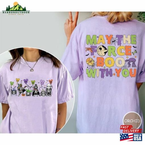 Comfort Colors Vintage Star War Halloween Shirt May The Force Boo With You Disney Skeleton T-Shirt Unisex