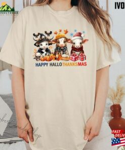 Cow Happy Hallothanksmas Sweatshirt Halloween Thanksgiving Christmas Shirt Classic Hoodie