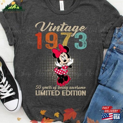 Custom 1973 50 Years Of Being Awesome Limited Edition Minnie Mouse Old Vintage T-Shirt Personalized Gift For Lover Disney Unisex Hoodie