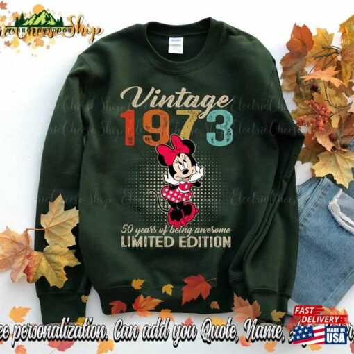 Custom 1973 50 Years Of Being Awesome Limited Edition Minnie Mouse Old Vintage T-Shirt Personalized Gift For Lover Disney Unisex Hoodie