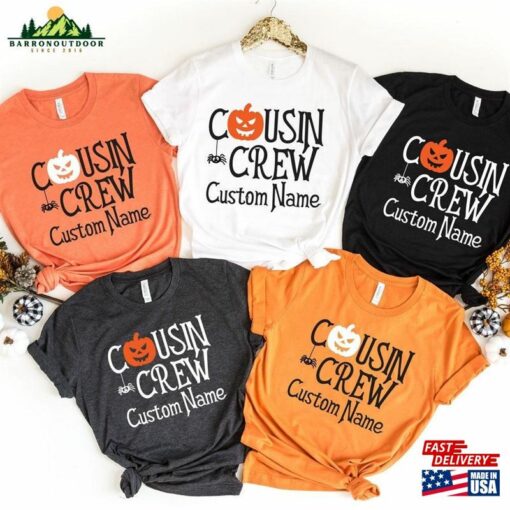 Custom Cousin Crew 2023 Halloween Shirt Funny Pumpkin Face Shirts Sweatshirt Hoodie