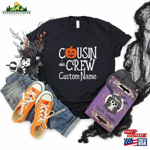 Custom Cousin Crew 2023 Halloween Shirt Funny Pumpkin Face Shirts Sweatshirt Hoodie