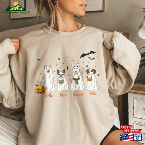 Custom Dog Halloween Sweatshirt Personalized Ghost Sweater Unisex T-Shirt