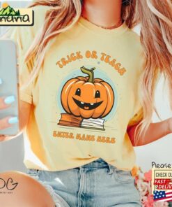 Custom Name Halloween Teacher Shirt Personalized Librarian Kindergarten T Shirt Classic 1