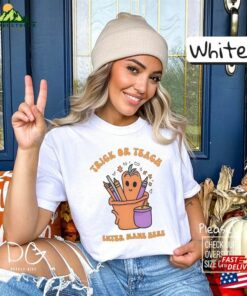 Custom Name Halloween Teacher Shirt Personalized Librarian Kindergarten T-Shirt Hoodie Sweatshirt