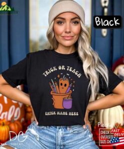 Custom Name Halloween Teacher Shirt Personalized Librarian Kindergarten T-Shirt Hoodie Sweatshirt