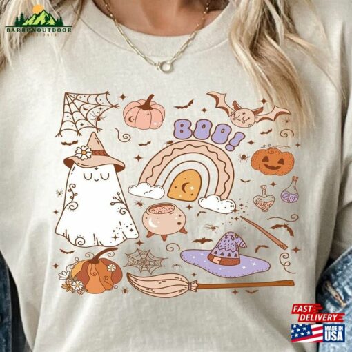 Cute Girls Halloween Shirt Doodles Collage Pink Shirts Kids T-Shirt Sweatshirt