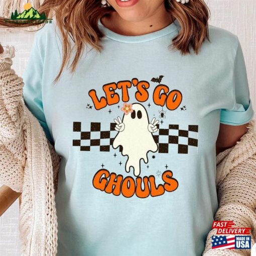 Cute Peace Ghost Halloween Shirt Let’s Go Ghouls Unisex Hoodie