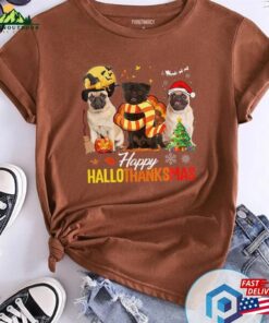 Cute Pug Happy Hallothanksmas T-Shirt Halloween Sweatshirt Sweater