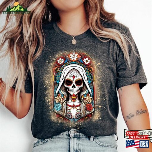 Day Of The Dead Shirt Floral Flower Crown Sugar Skull Dia De Los Muertos Unisex T-Shirt