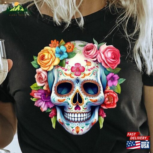 Dia De Los Muertos Shirt Day Of The Dead Skeleton Bloom Sugar Skull Floral Tshirt T-Shirt Sweatshirt