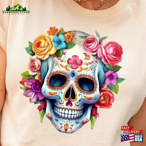 Dia De Los Muertos Shirt Day Of The Dead Skeleton Bloom Sugar Skull Floral Tshirt T-Shirt Sweatshirt