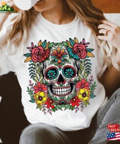 Dia De Los Muertos Shirt Mexican Floral Skull Latina Unisex T-Shirt
