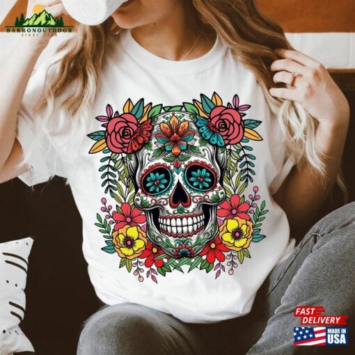 Dia De Los Muertos Shirt Mexican Floral Skull Latina Unisex T-Shirt