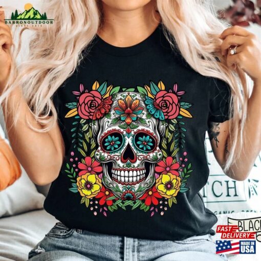 Dia De Los Muertos Shirt Mexican Floral Skull Latina Unisex T-Shirt