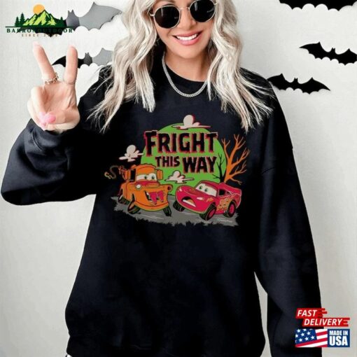 Disney Cars Mater Fright This Way Halloween T-Shirt Mcqueen Lightning Shirt Custome Sweatshirt Classic