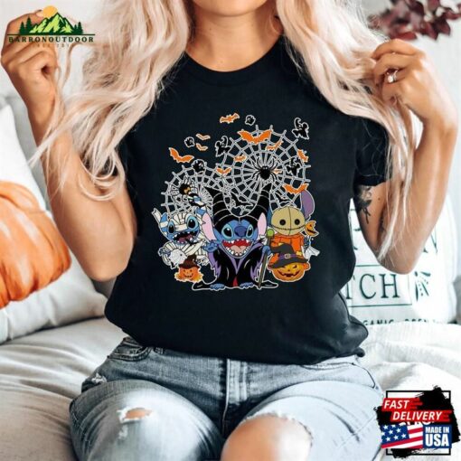 Disney Stitch Halloween Shirt Pumpkin Tee Horror Unisex T-Shirt