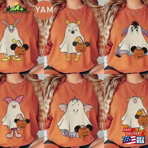 Disney Winnie The Pooh Character Halloween Comfort Colors Shirt Ghost Retro Spooky Season Hoodie Unisex