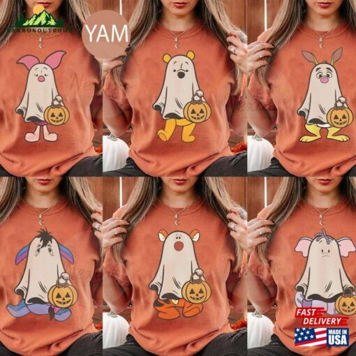 Disney Winnie The Pooh Character Halloween Comfort Colors Shirt Ghost Sweatshirt Hoodie