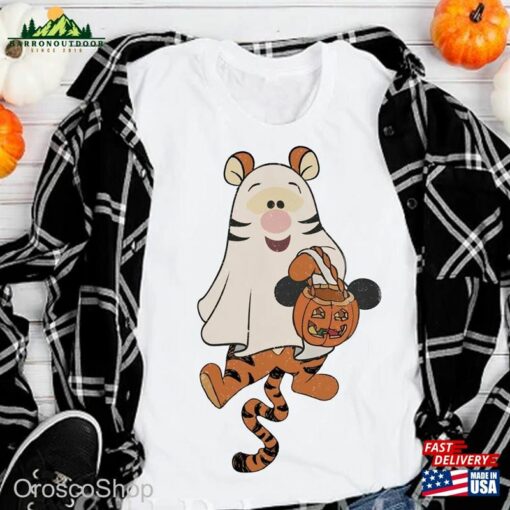 Disney Winnie The Pooh Character Halloween Comfort Colors Shirt Tigger Ghost T-Shirt Hoodie