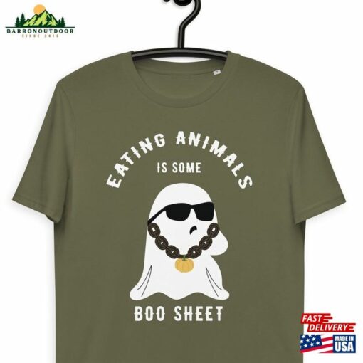 Eating Animals Is Some Boo Sheet Funny Vegan Halloween Unisex Organic Cotton T Shirt Cute Ghost T-Shirt
