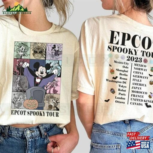 Epcot Halloween Spooky Tour 2023 Shirt Disney 2 Sided The Eras Family Hoodie T-Shirt