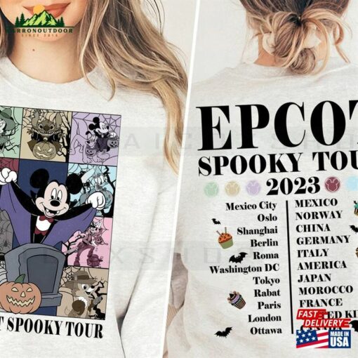 Epcot Halloween Spooky Tour 2023 Shirt Disney 2 Sided The Eras Family Hoodie T-Shirt