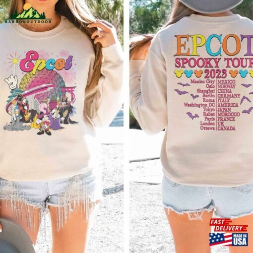 Epcot Spooky Tour Disney Halloween 2023 Shirt 2 Sided Sweatshirt Mickey And Friends Unisex