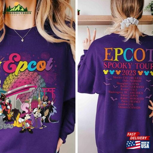 Epcot Spooky Tour Disney Halloween 2023 Shirt 2 Sided Sweatshirt Mickey And Friends Unisex