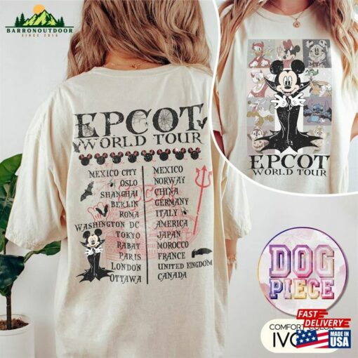 Epcot World Tour Halloween Comfort Color Shirt Mickey And Friends Disneyland Hoodie Sweatshirt