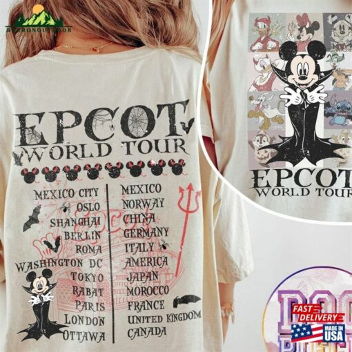 Epcot World Tour Halloween Comfort Color Shirt Mickey And Friends Disneyland T-Shirt Sweatshirt