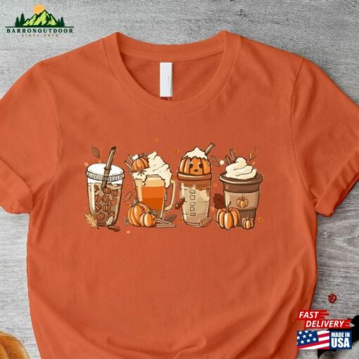 Fall Coffee T-Shirt Halloween Pumpkin Latte Drink Tee Unisex