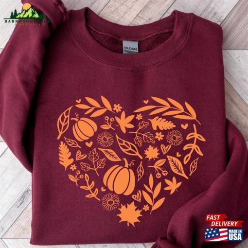 Fall Heart Shirt Sweatshirt Women Autumn Doodles Sweater Unisex