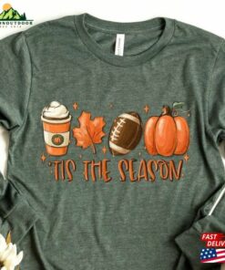 Fall Long Sleeve Tee Tis The Season Pumpkin Football Leaf Coffee Shirt Patch Classic Hoodie 3