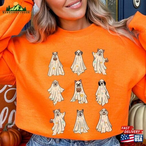 Floral Ghost Dogs Halloween Sweatshirt Spooky Dog T-Shirt 2023 Happy Funny Hoodie