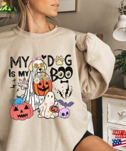 Floral Ghost Dogs Halloween Sweatshirt Spooky Dog T-Shirt 2023 Happy Funny Hoodie Unisex