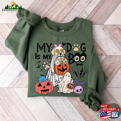 Floral Ghost Dogs Halloween Sweatshirt Spooky Dog T-Shirt 2023 Happy Funny Hoodie Unisex