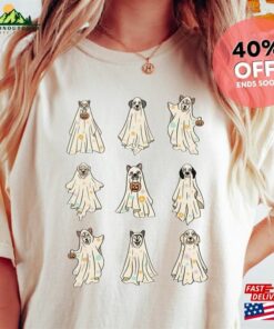 Floral Ghost Dogs Halloween Sweatshirt Spooky Dog T-Shirt 2023 Happy Funny Unisex Hoodie