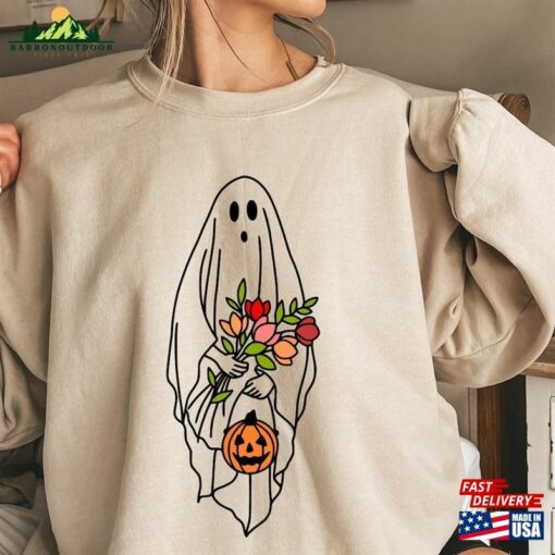 Floral Ghost Halloween Shirt Trick Or Treat Autumn Pumpkin Sweatshirt Hoodie