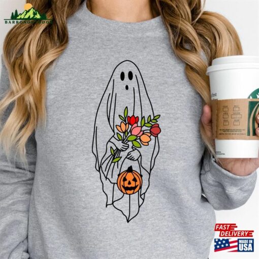 Floral Ghost Halloween Shirt Trick Or Treat Autumn Pumpkin Sweatshirt Hoodie