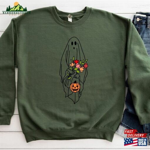 Floral Ghost Halloween Shirt Trick Or Treat Autumn Pumpkin Sweatshirt Hoodie