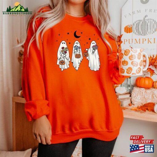 Floral Ghost Sweatshirt Halloween Sweater Shirt T-Shirt