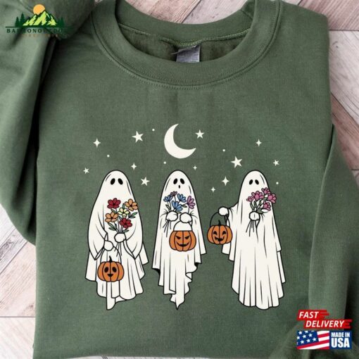 Floral Ghost Sweatshirt Halloween Sweater Shirt T-Shirt