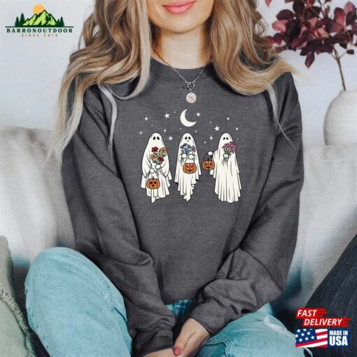 Floral Ghost Sweatshirt Halloween Sweater Shirt T-Shirt